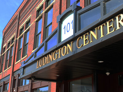 The outside of the Ludington Center.