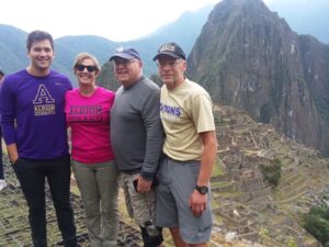 Leonard Ciemniecki, Mary Ann Egnatuk, David Egnatuk, Ron Lessard pose for a picture at Machu Picchu.